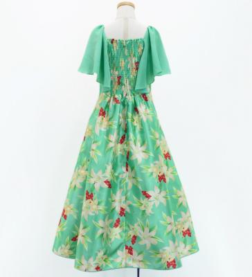 Hula Kids Frill Sleeve Long Dress with Lily Print / Luxury Collection / Green / Jp79gr