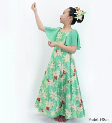 Hula Kids Frill Sleeve Long Dress with Lily Print / Luxury Collection / Green / Jp79gr