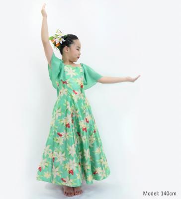Hula Kids Frill Sleeve Long Dress with Lily Print / Luxury Collection / Green / Jp79gr