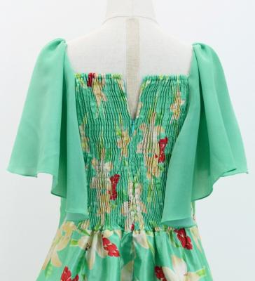 Hula Kids Frill Sleeve Long Dress with Lily Print / Luxury Collection / Green / Jp79gr