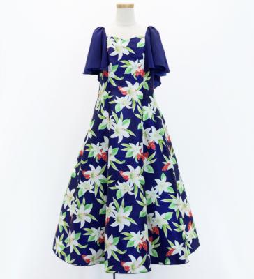 Hula Kids Frill Sleeve Long Dress with Lily Print / Luxury Collection / Navy / Jp79nv