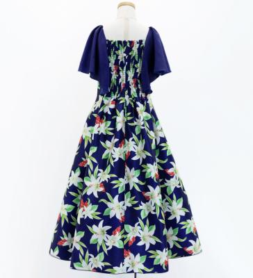 Hula Kids Frill Sleeve Long Dress with Lily Print / Luxury Collection / Navy / Jp79nv