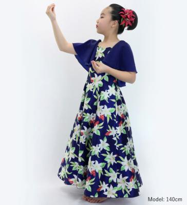 Hula Kids Frill Sleeve Long Dress with Lily Print / Luxury Collection / Navy / Jp79nv