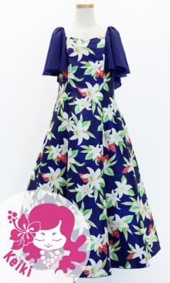 Hula Kids Frill Sleeve Long Dress with Lily Print / Luxury Collection / Navy / Jp79nv