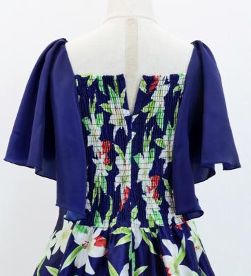 Hula Kids Frill Sleeve Long Dress with Lily Print / Luxury Collection / Navy / Jp79nv