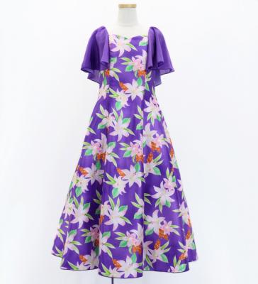 Hula Kids Frill Sleeve Long Dress with Lily Print / Luxury Collection / Purple / Jp79pu