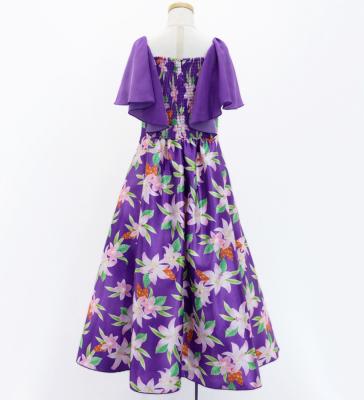 Hula Kids Frill Sleeve Long Dress with Lily Print / Luxury Collection / Purple / Jp79pu