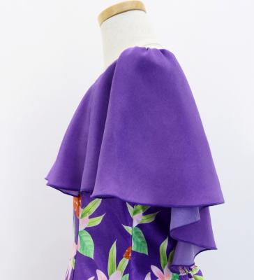Hula Kids Frill Sleeve Long Dress with Lily Print / Luxury Collection / Purple / Jp79pu