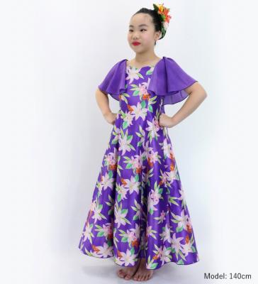 Hula Kids Frill Sleeve Long Dress with Lily Print / Luxury Collection / Purple / Jp79pu