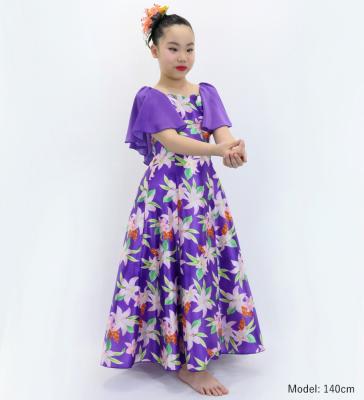 Hula Kids Frill Sleeve Long Dress with Lily Print / Luxury Collection / Purple / Jp79pu