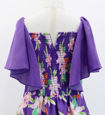 Hula Kids Frill Sleeve Long Dress with Lily Print / Luxury Collection / Purple / Jp79pu