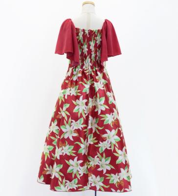 Hula Kids Frill Sleeve Long Dress with Lily Print / Luxury Collection / Red / Jp79rd