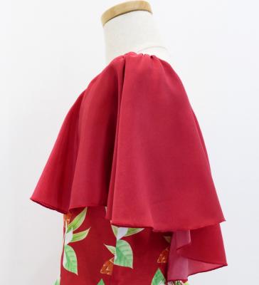 Hula Kids Frill Sleeve Long Dress with Lily Print / Luxury Collection / Red / Jp79rd