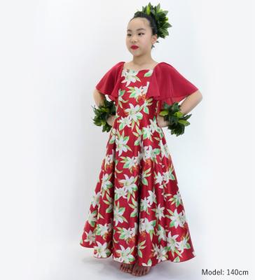 Hula Kids Frill Sleeve Long Dress with Lily Print / Luxury Collection / Red / Jp79rd