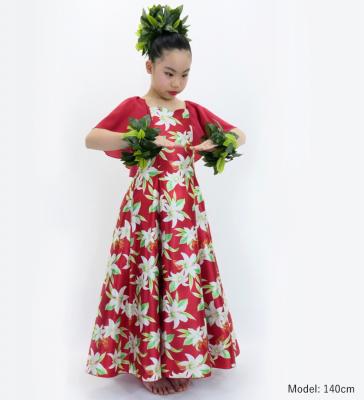 Hula Kids Frill Sleeve Long Dress with Lily Print / Luxury Collection / Red / Jp79rd