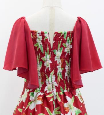 Hula Kids Frill Sleeve Long Dress with Lily Print / Luxury Collection / Red / Jp79rd