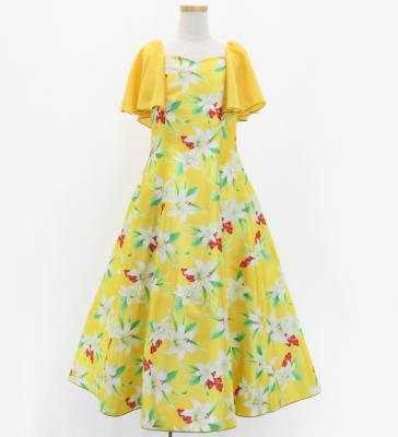 Hula Kids Frill Sleeve Long Dress with Lily Print / Luxury Collection / Yellow / Jp79ye