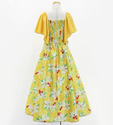 Hula Kids Frill Sleeve Long Dress with Lily Print / Luxury Collection / Yellow / Jp79ye