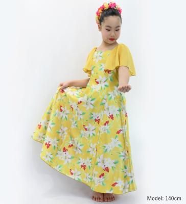 Hula Kids Frill Sleeve Long Dress with Lily Print / Luxury Collection / Yellow / Jp79ye