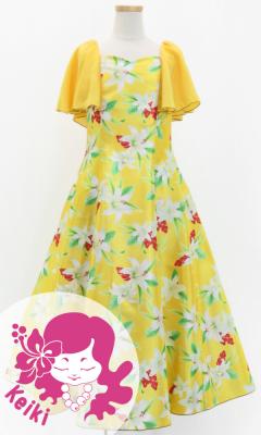 Hula Kids Frill Sleeve Long Dress with Lily Print / Luxury Collection / Yellow / Jp79ye