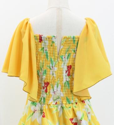 Hula Kids Frill Sleeve Long Dress with Lily Print / Luxury Collection / Yellow / Jp79ye