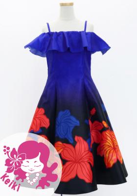 Hula Kids Midi Dress with Hibiscus Print / Luxury Collection / Navy / Jp80nv