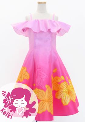 Hula Kids Midi Dress with Hibiscus Print / Luxury Collection / Pink / Jp80pi