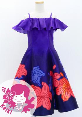 Hula Kids Midi Dress with Hibiscus Print / Luxury Collection / Purple / Jp80pu