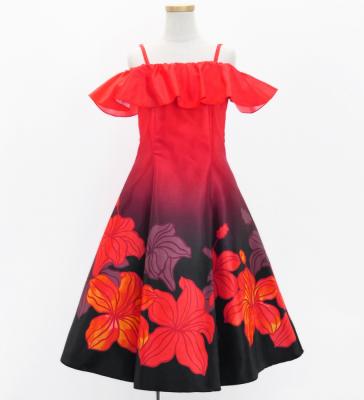 Hula Kids Midi Dress with Hibiscus Print / Luxury Collection / Red / Jp80rd