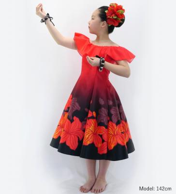 Hula Kids Midi Dress with Hibiscus Print / Luxury Collection / Red / Jp80rd