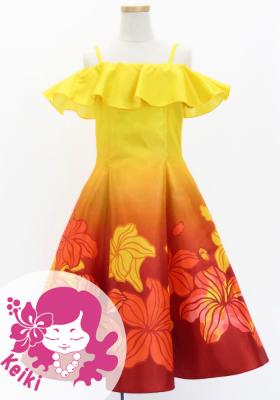 Hula Kids Midi Dress with Hibiscus Print / Luxury Collection / Yellow / Jp80ye