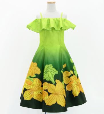 Hula Kids Midi Dress with Hibiscus Print / Luxury Collection / Yellow green / Jp80yegr
