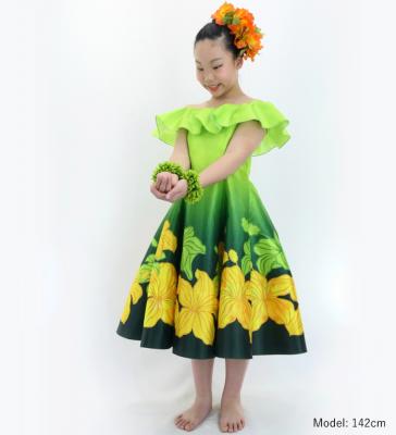 Hula Kids Midi Dress with Hibiscus Print / Luxury Collection / Yellow green / Jp80yegr