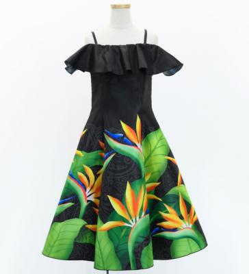 Hula Kids Midi Dress with Strelitzia Print / Luxury Collection / Black / Jp85bk