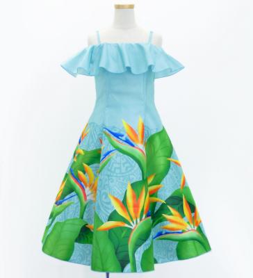 Hula Kids Midi Dress with Strelitzia Print / Luxury Collection / Turquoise Blue / Jp85tbl