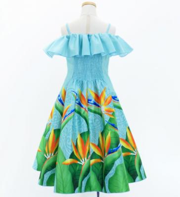 Hula Kids Midi Dress with Strelitzia Print / Luxury Collection / Turquoise Blue / Jp85tbl