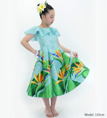 Hula Kids Midi Dress with Strelitzia Print / Luxury Collection / Turquoise Blue / Jp85tbl