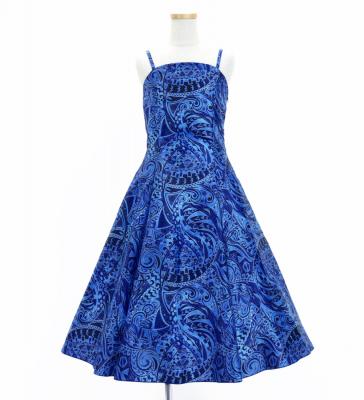 Hula Kids Shantung Dress with Kahiko&Moana Print / Luxury Collection / Blue / Jp89bl