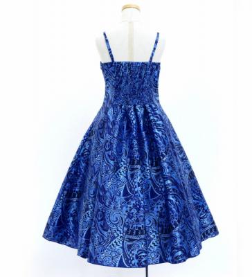 Hula Kids Shantung Dress with Kahiko&Moana Print / Luxury Collection / Blue / Jp89bl