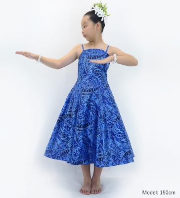 Hula Kids Shantung Dress with Kahiko&Moana Print / Luxury Collection / Blue / Jp89bl
