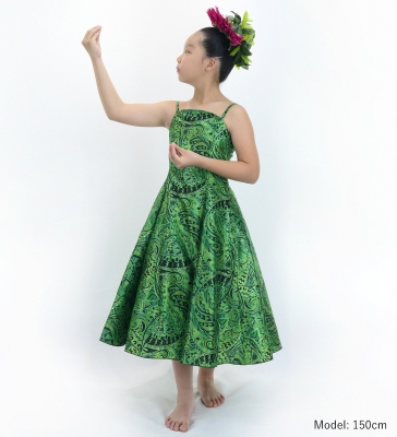 Hula Kids Shantung Dress with Kahiko&Moana Print / Luxury Collection / Green / Jp89gr