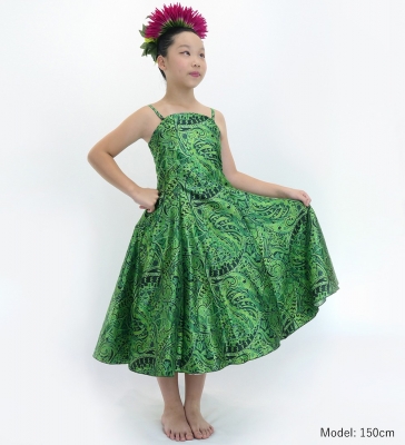 Hula Kids Shantung Dress with Kahiko&Moana Print / Luxury Collection / Green / Jp89gr