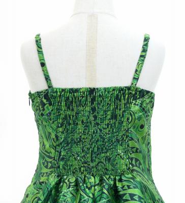 Hula Kids Shantung Dress with Kahiko&Moana Print / Luxury Collection / Green / Jp89gr