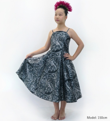 Hula Kids Shantung Dress with Kahiko&Moana Print / Luxury Collection / Gray / Jp89gy