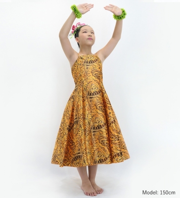 Hula Kids Shantung Dress with Kahiko&Moana Print / Luxury Collection / Orange / Jp89or