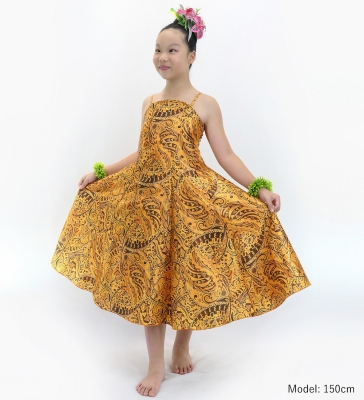 Hula Kids Shantung Dress with Kahiko&Moana Print / Luxury Collection / Orange / Jp89or