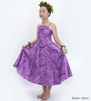 Hula Kids Shantung Dress with Kahiko&Moana Print / Luxury Collection / Purple / Jp89pu