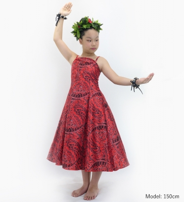 Hula Kids Shantung Dress with Kahiko&Moana Print / Luxury Collection / Red / Jp89rd