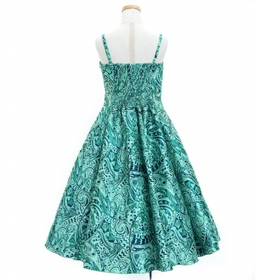 Hula Kids Shantung Dress with Kahiko&Moana Print / Luxury Collection / Turquoise Blue / Jp89tbl