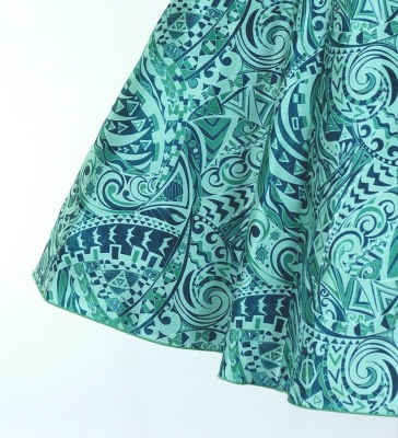 Hula Kids Shantung Dress with Kahiko&Moana Print / Luxury Collection / Turquoise Blue / Jp89tbl